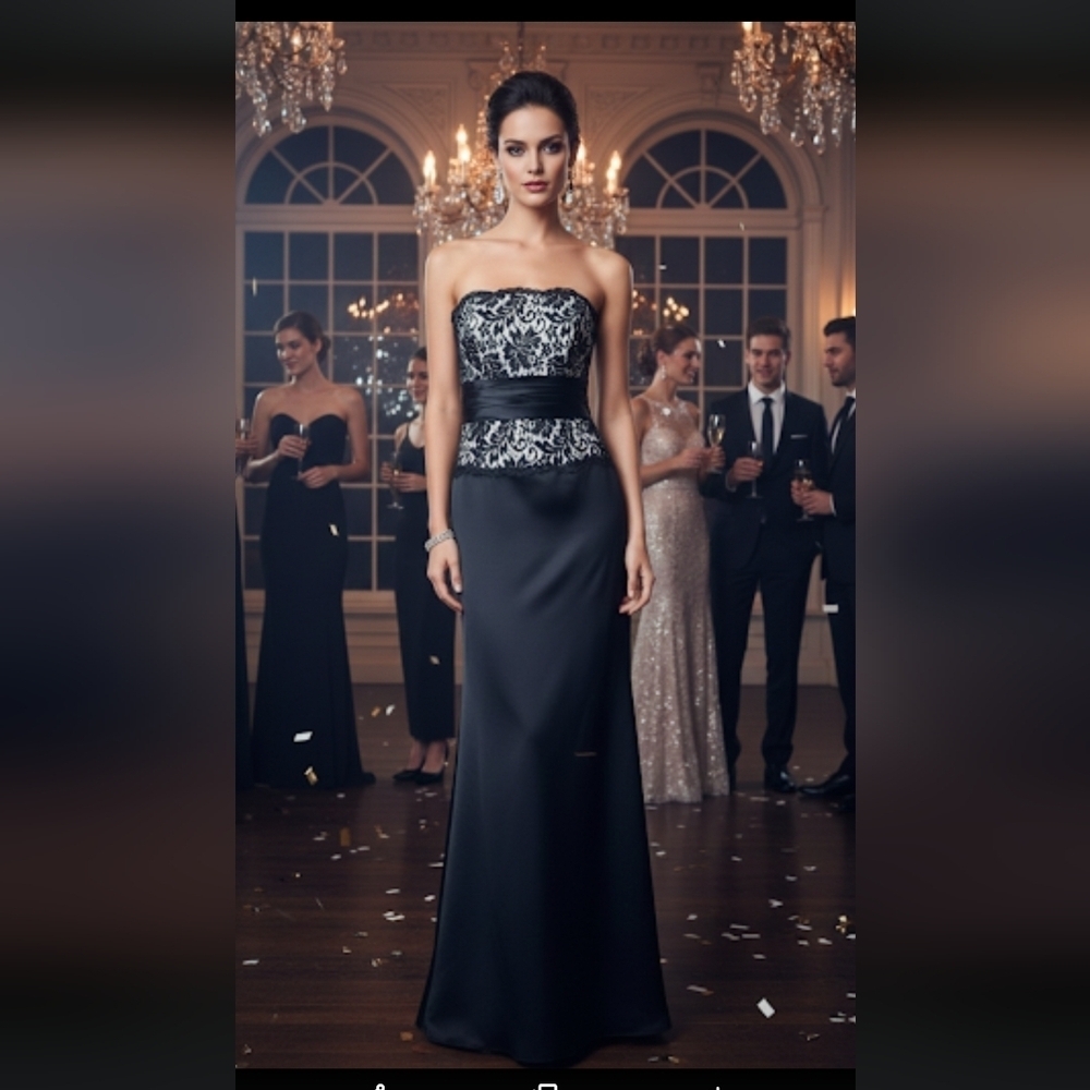 Impression Bridal Elegant Black and White Strapless Dress Size 12